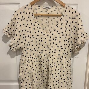 Madewell Cream and Black Polka Dot V-Neck Tunic